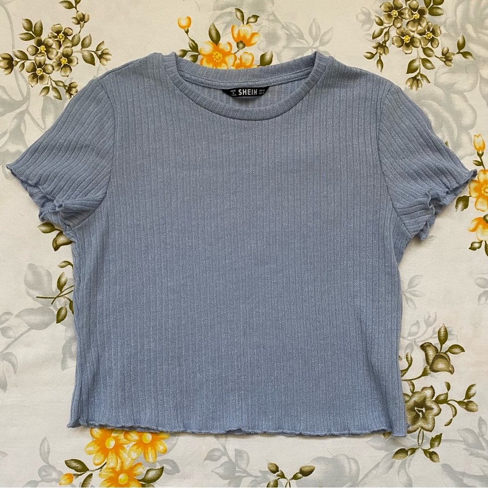 Shein Size M Periwinkle Lettuce Hem Crop Top
